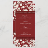 Bruiloft Menu Rood Bloemen Damask (Voorkant / Achterkant)