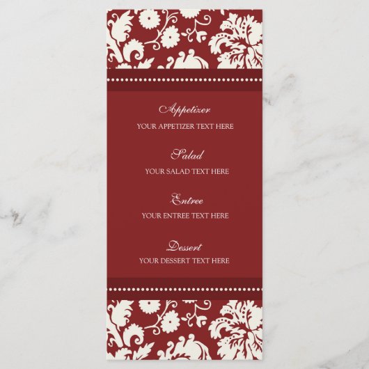 Bruiloft Menu Rood Bloemen Damask (Voorkant)