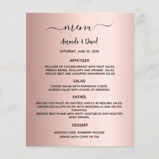 Bruiloft Menu roos gouden elegante budget (Voorkant)