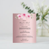 Bruiloft Menu roze bloemetjes stoffig roos (Staand voorkant)