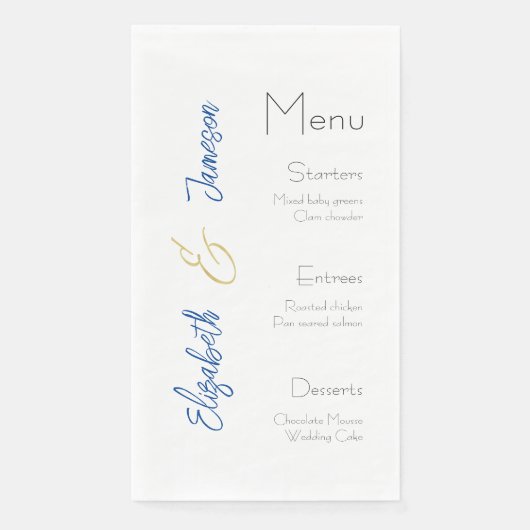 Bruiloft Menu Servetten, Elegant, Aangepaste bruil Servet (Voorkant)