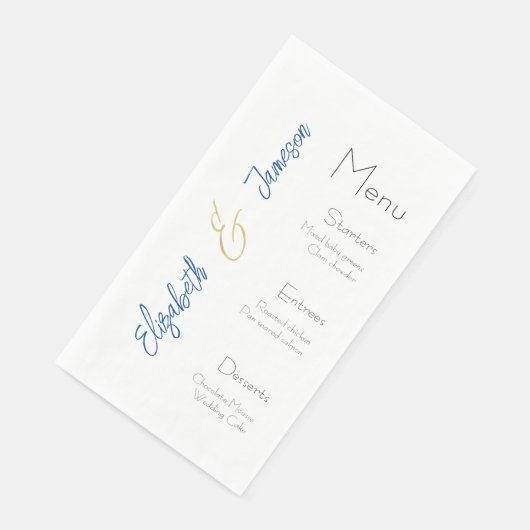 Bruiloft Menu Servetten, Elegant, Aangepaste bruil Servet (Hoek)