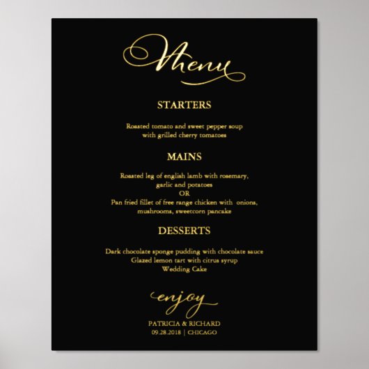 Bruiloft Menu Sign Eenvoudig Elegant Folie Afdrukken (Voorkant)
