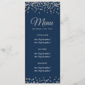 Bruiloft Menu Silver Faux Glitter Confetti Navy (Voorkant)