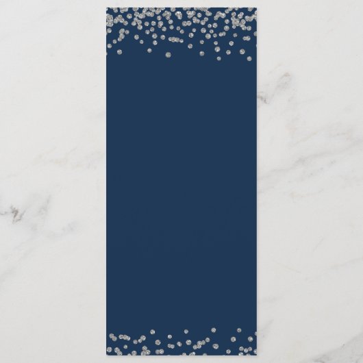 Bruiloft Menu Silver Faux Glitter Confetti Navy (Achterkant)