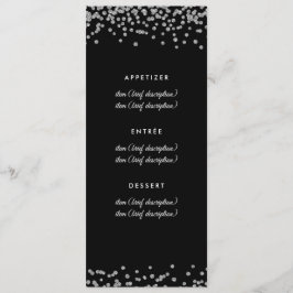 Bruiloft Menu Silver Faux Glitter Confetti Zwart