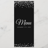 Bruiloft Menu Silver Faux Glitter Confetti Zwart (Achterkant)