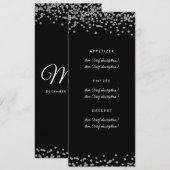 Bruiloft Menu Silver Faux Glitter Confetti Zwart (Voorkant / Achterkant)