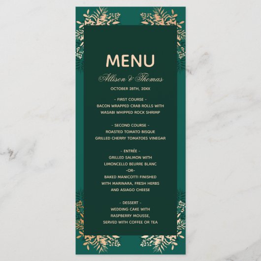 Bruiloft Menu Smaragd gouden kruid (Voorkant)