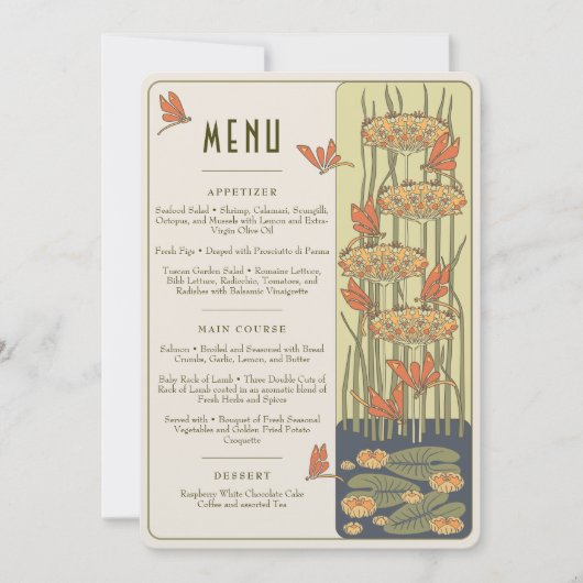 Bruiloft Menu Victoriaans dromen libellen Kaart (Voorkant)