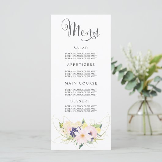 Bruiloft Menu Waterverf Bloemen Kaarten (Staand voorkant)