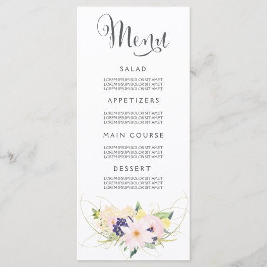 Bruiloft Menu Waterverf Bloemen Kaarten (Voorkant)