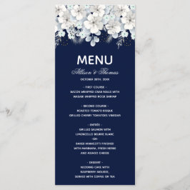 Bruiloft Menu witte bloem sakura marine blauw