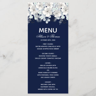 Bruiloft Menu witte bloem sakura marine blauw
