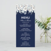 Bruiloft Menu witte bloem sakura marine blauw (Staand voorkant)