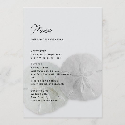 Bruiloft Menu Zand Dollars Neutraal Grijs (Voorkant)