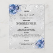 Bruiloft Menu zilveren blauwe bloemen elegant (Voorkant)