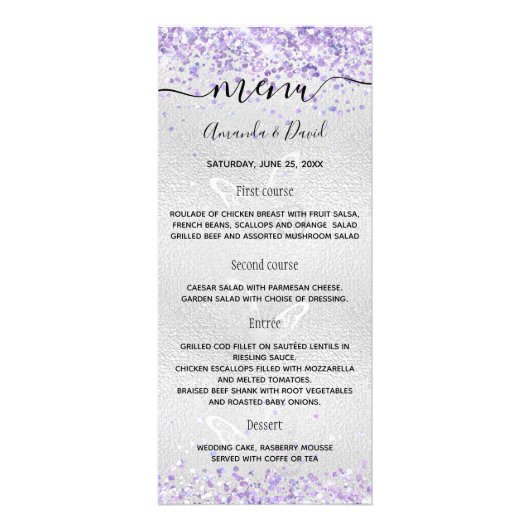 Bruiloft Menu zilveren violette vlinders (Voorkant)
