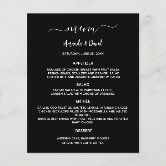 Bruiloft Menu zwart wit eenvoudig budget (Voorkant)