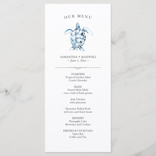 Bruiloft menu's Eenvoudige Waterverf Zee schildpad (Voorkant)