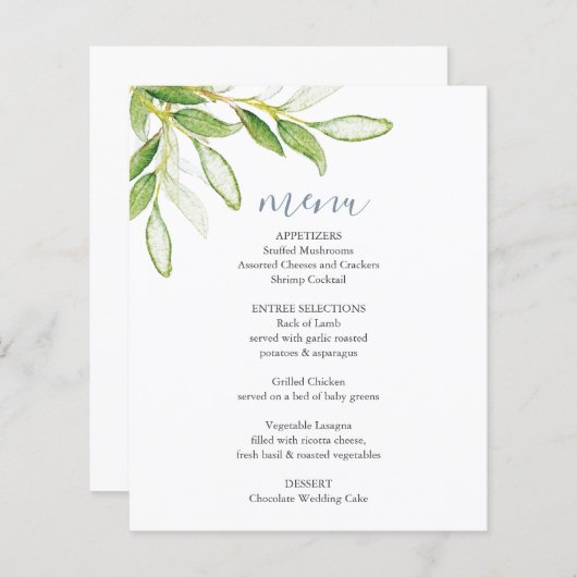Bruiloft menu's Elegant Botanisch groen (Voorkant / Achterkant)