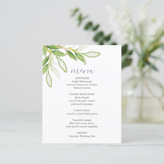 Bruiloft menu's Elegant Botanisch groen (Staand voorkant)