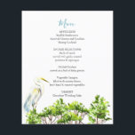 Bruiloft menu's Elegante grote witte heron mangrov<br><div class="desc">Verhoog je huwelijksdinerervaring met deze verfijnde menu's, versierd met Victoria Grigaliunas's originele waterverf kunstwerk van een Great White Heron te midden van mangroves. Deze menu's zijn ontworpen als aanvulling op bruiloften met tropische bestemmingen in Florida of de Keys, repetitiediners of verlovingsfeesten en bieden aanpasbare sjabloon velden voor het detailleren van...</div>