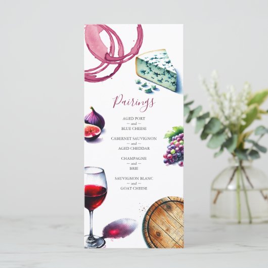 Bruiloft menu's Waterverf wijngaard thema (Staand voorkant)