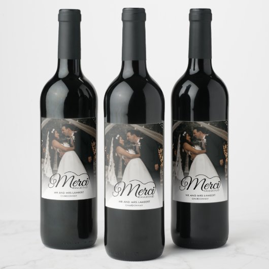 Bruiloft Merci Beaucoup Foto Favor Wijn Etiket (Flessen)