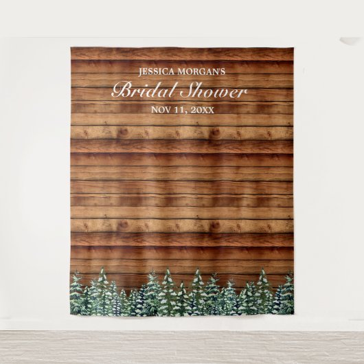 Bruiloft met besneeuwde hout- en bosland Foto Wandkleed (Voorkant)