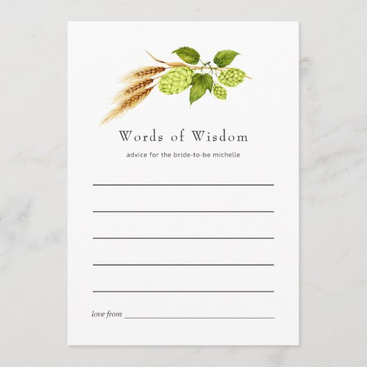 Bruiloft met Bier Willow Groene Goud Advieskaart (Voorkant)