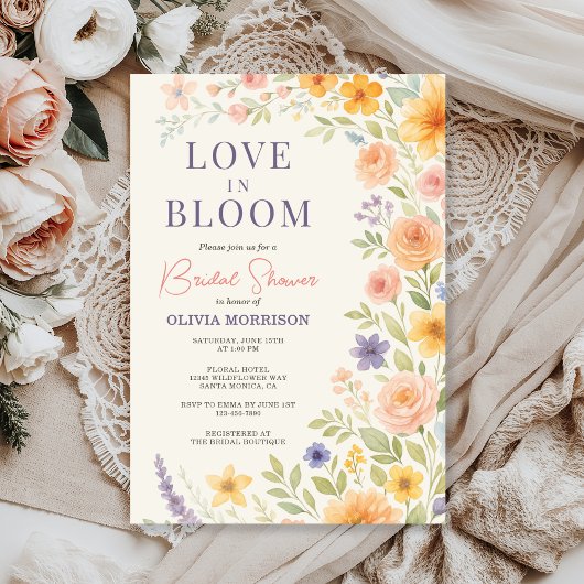 Bruiloft met bloemen bruidsuitnodiging kaart