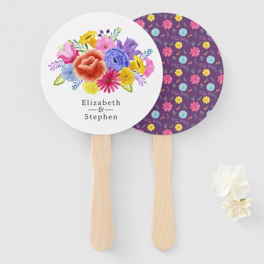 Bruiloft met bloemenviering handwaaier (Voorkant en achterkant)