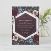 Bruiloft met bordeauxrood twilight bloemmotief kaart (Staand voorkant)