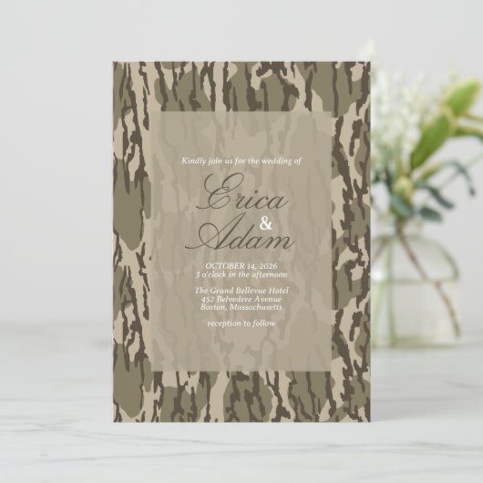 Bruiloft met Bottom Lands Camo jachtthema Kaart (Staand voorkant)