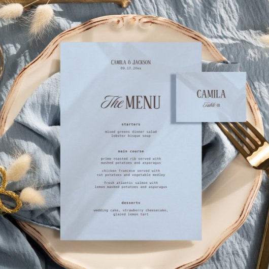Bruiloft met bruin en blauw menu