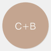 Bruiloft met bruin monogram en moderne stijl ronde sticker (Voorkant)
