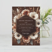 Bruiloft met bruine bloemen oogst kaart (Staand voorkant)