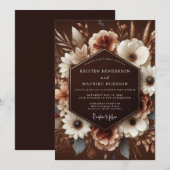 Bruiloft met bruine bloemen oogst kaart (Voorkant / Achterkant)