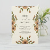 Bruiloft met bruine botanische gril kaart (Staand voorkant)