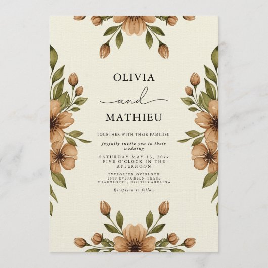 Bruiloft met bruine botanische gril kaart (Voorkant)