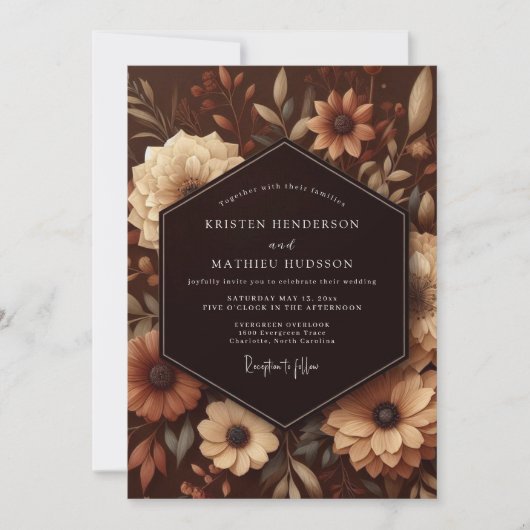 Bruiloft met Bruine Botanische Weelde Kaart (Voorkant)