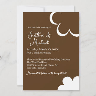 Bruiloft met bruine en witte retro bloemen kaart