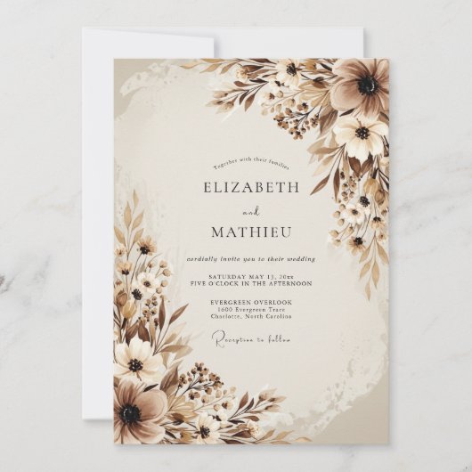 Bruiloft met bruine etherische botanische elemente kaart (Voorkant)