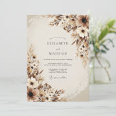 Bruiloft met bruine etherische botanische elemente kaart (Staand voorkant)