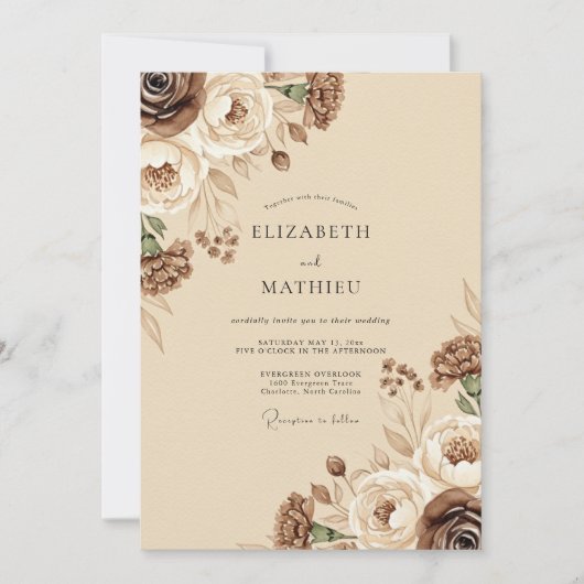 Bruiloft met bruine rustieke bloemen kaart (Voorkant)
