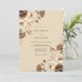Bruiloft met bruine rustieke bloemen kaart (Staand voorkant)