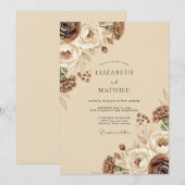 Bruiloft met bruine rustieke bloemen kaart (Voorkant / Achterkant)