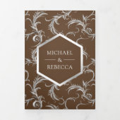 Bruiloft met bruine zilveren QR-code Drieluik Uitnodiging (Cover)