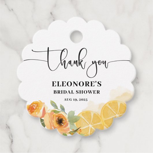 Bruiloft met citroenen en bloemen bedankjes labels (Voorkant)